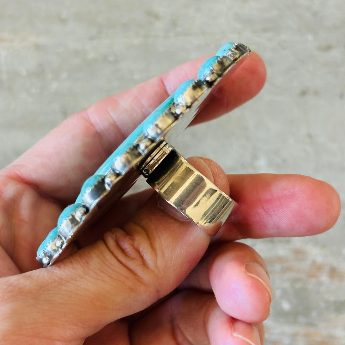 Navajo Hemerson Brown Sterling Silver & Sonoran Turquoise Cluster Statement Ring