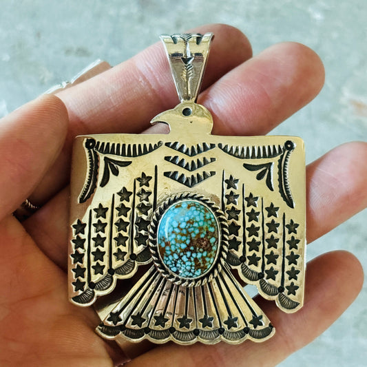 Navajo Sunshine Reeves Sterling Silver & Web Kingman Thunderbird Pendant