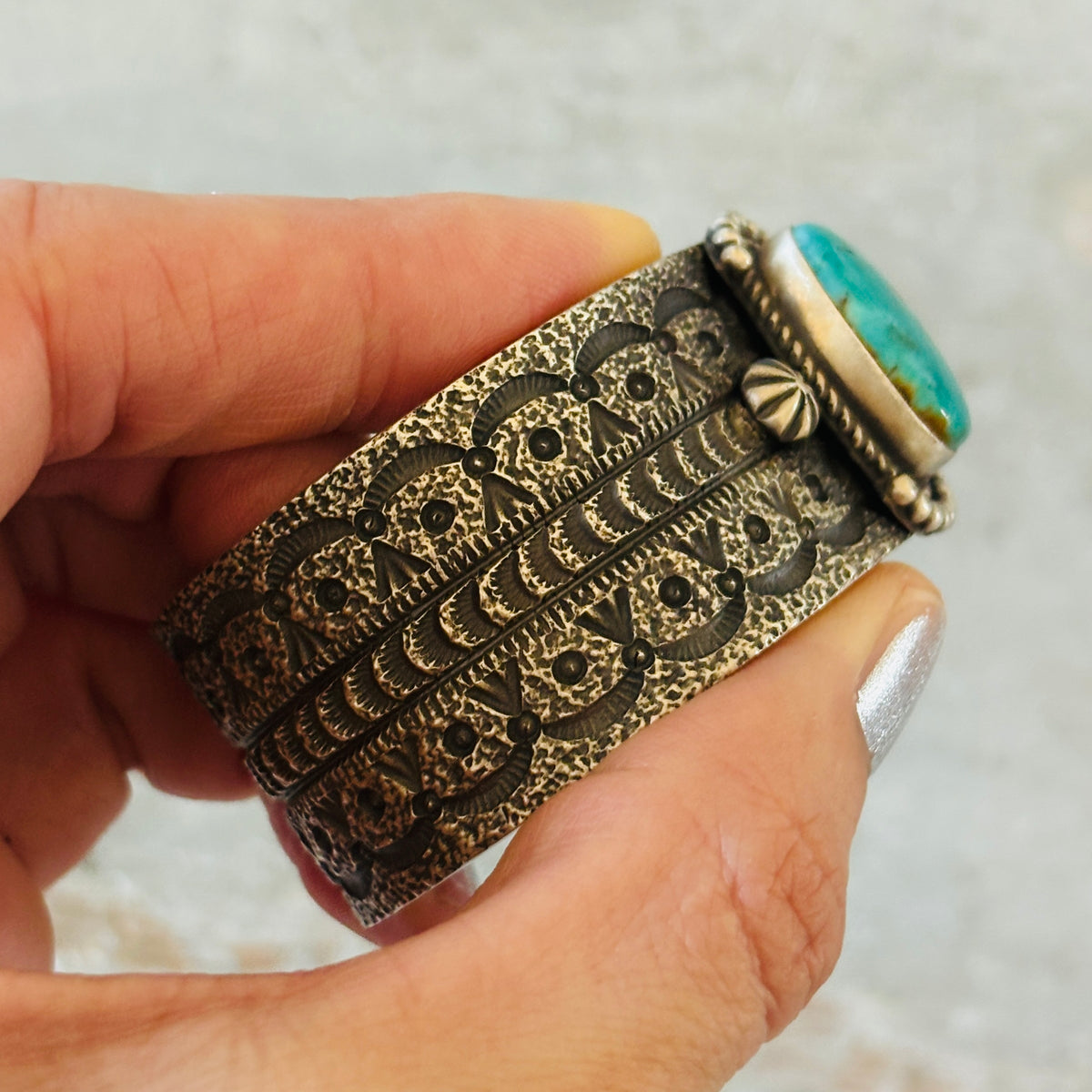 Navajo Herman Smith Sterling Silver & Kingman Turquoise Stacker Cuff