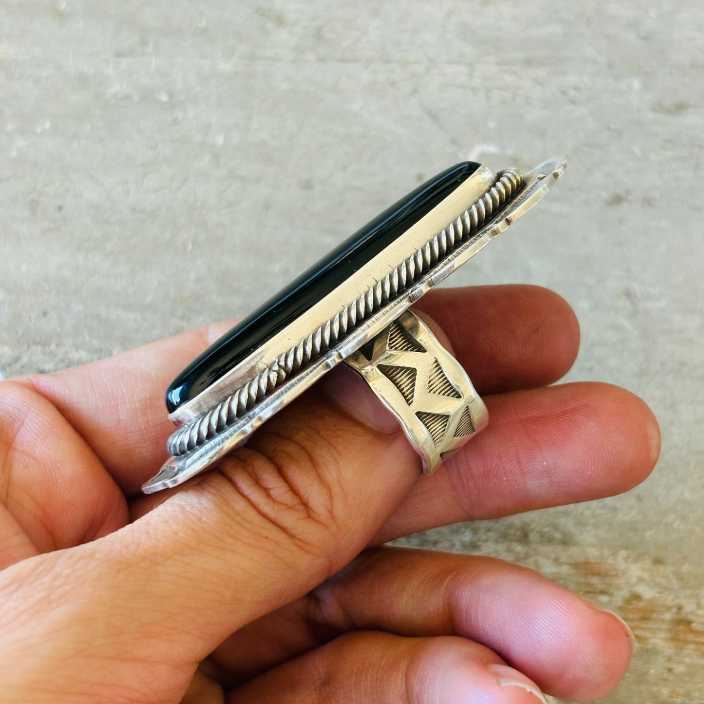 Navajo Julian Chavez Sterling Silver & Black Onyx Ring