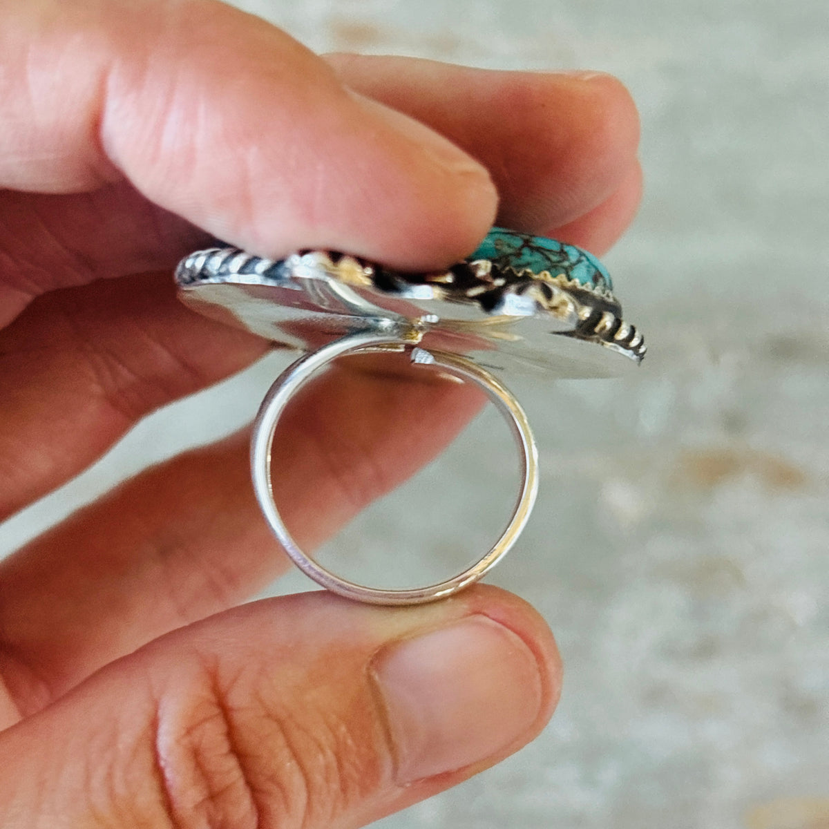 Navajo Leonard Platero Sterling Silver & Block Turquoise Heart Ring