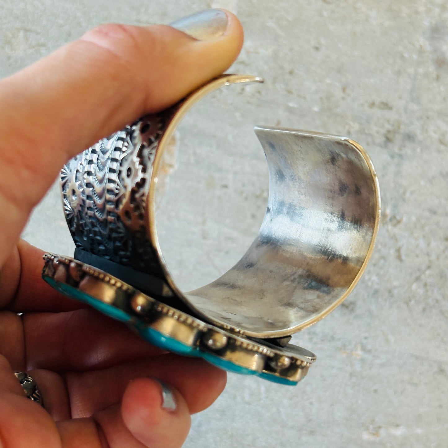 Navajo Braxton Parkett Sterling Silver & Kingman Turquoise Cluster Cuff