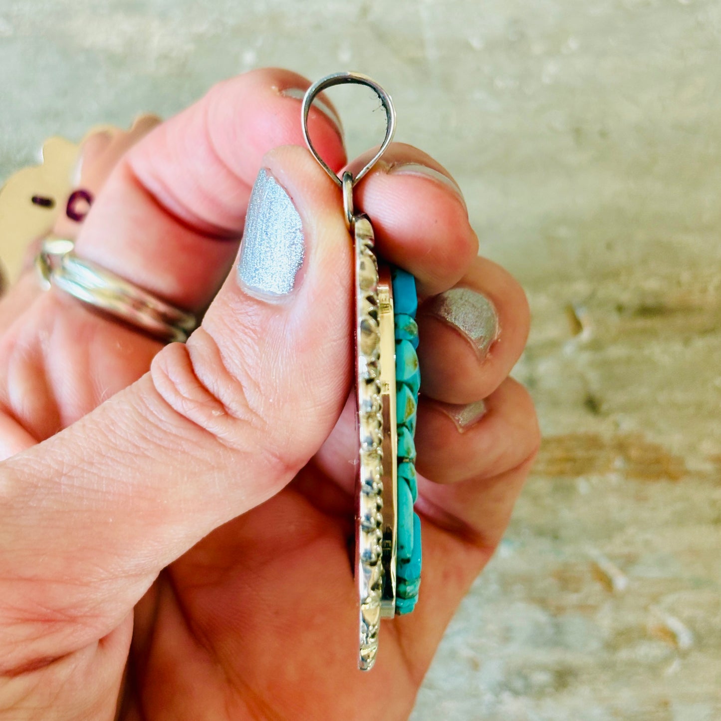 Navajo Morgan Spencer Sterling Silver & Kingman Turquoise Cobblestone Pendant