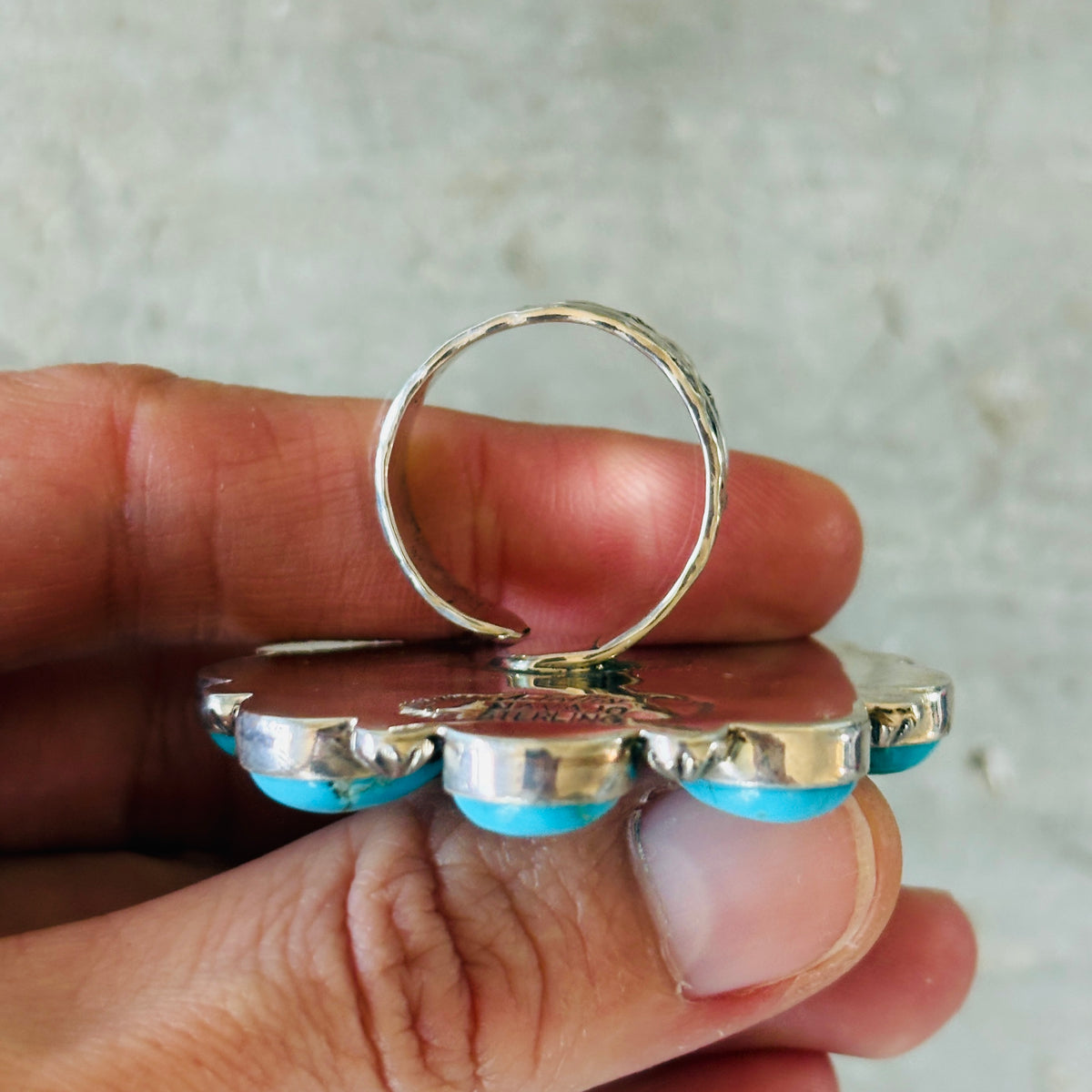 Navajo Aaron Talis Sterling Silver & Blue Ridge Turquoise Floral Cluster Ring