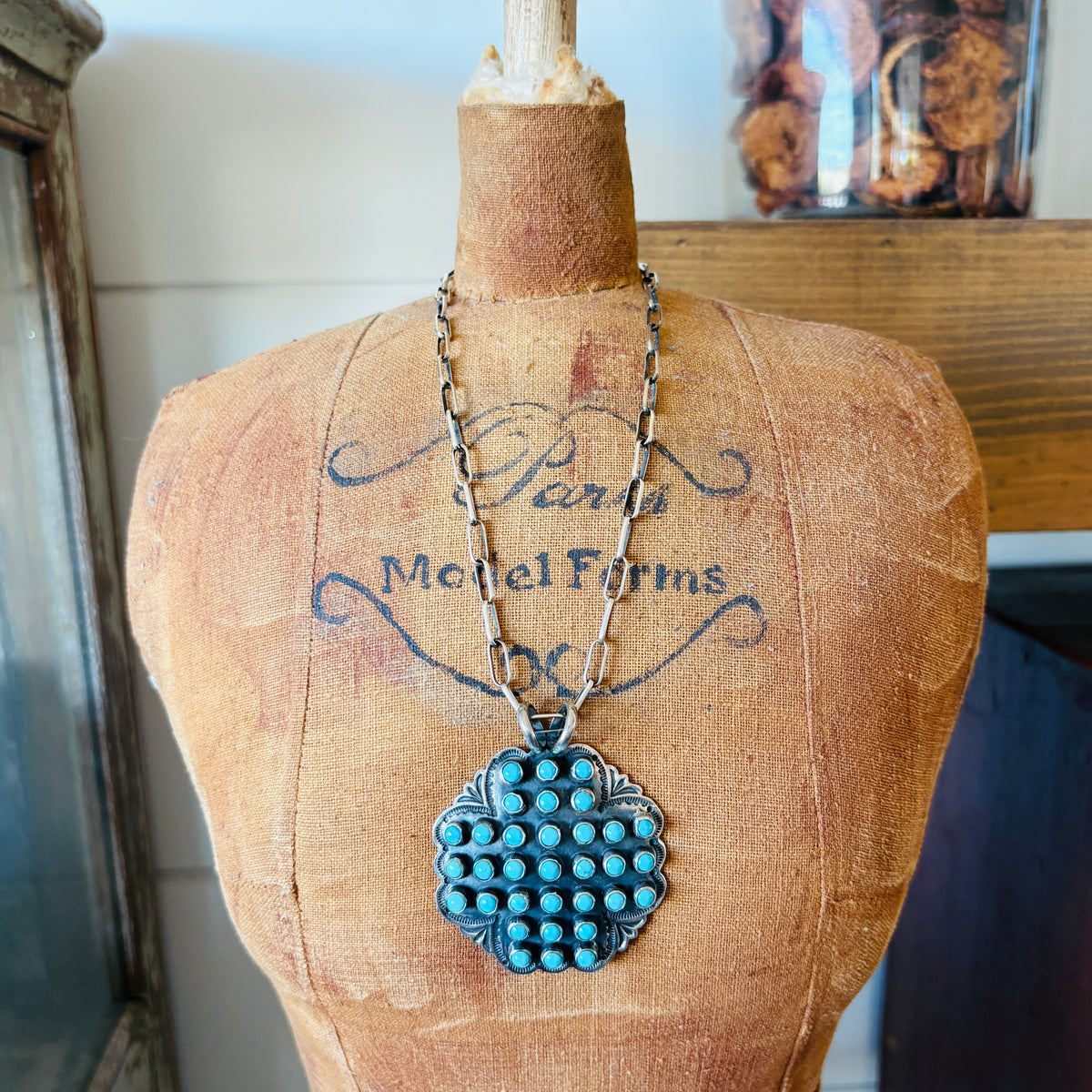 Navajo Sunshine Reeves Sterling Silver & Kingman Turquoise Cluster Cross Pendant