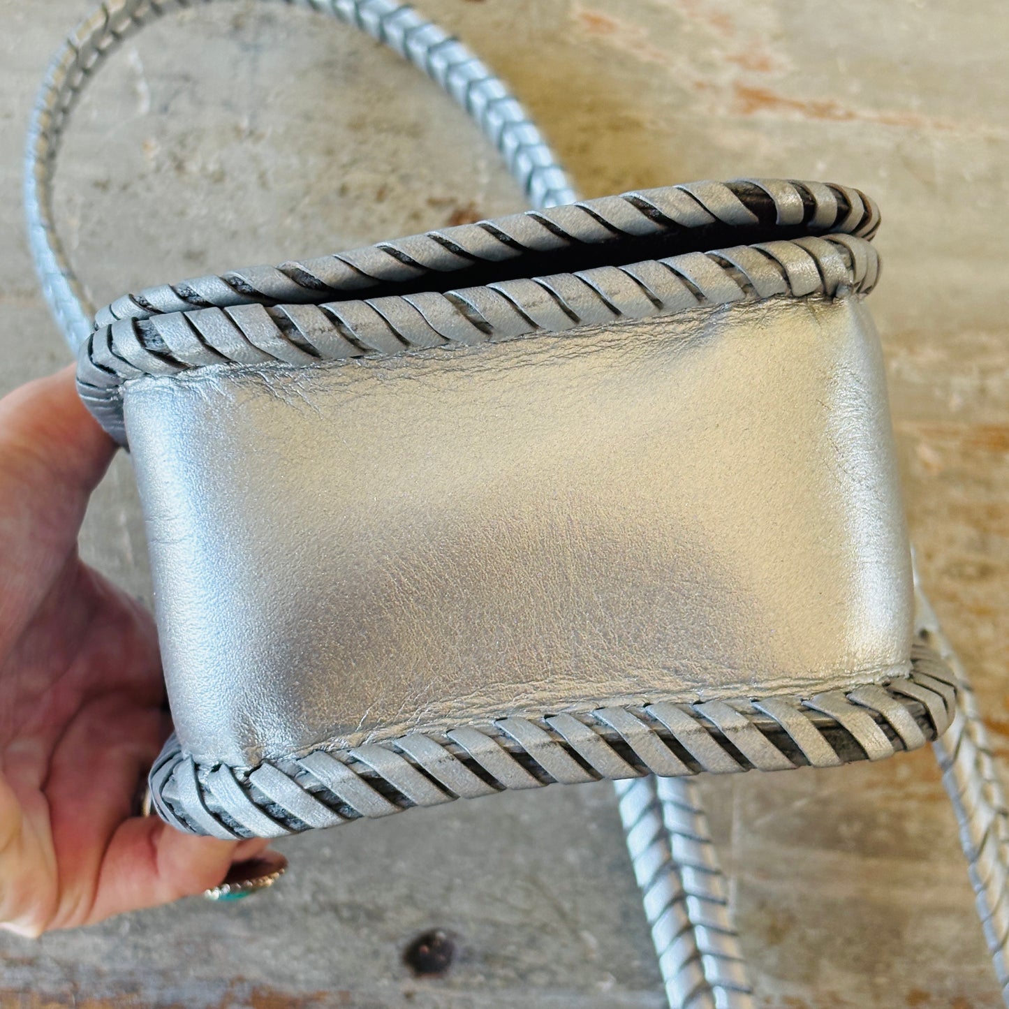 Navajo Hemerson Brown Sterling Silver - Black Onyx & Druzy Embellished Silver Leather Crossbody Bag