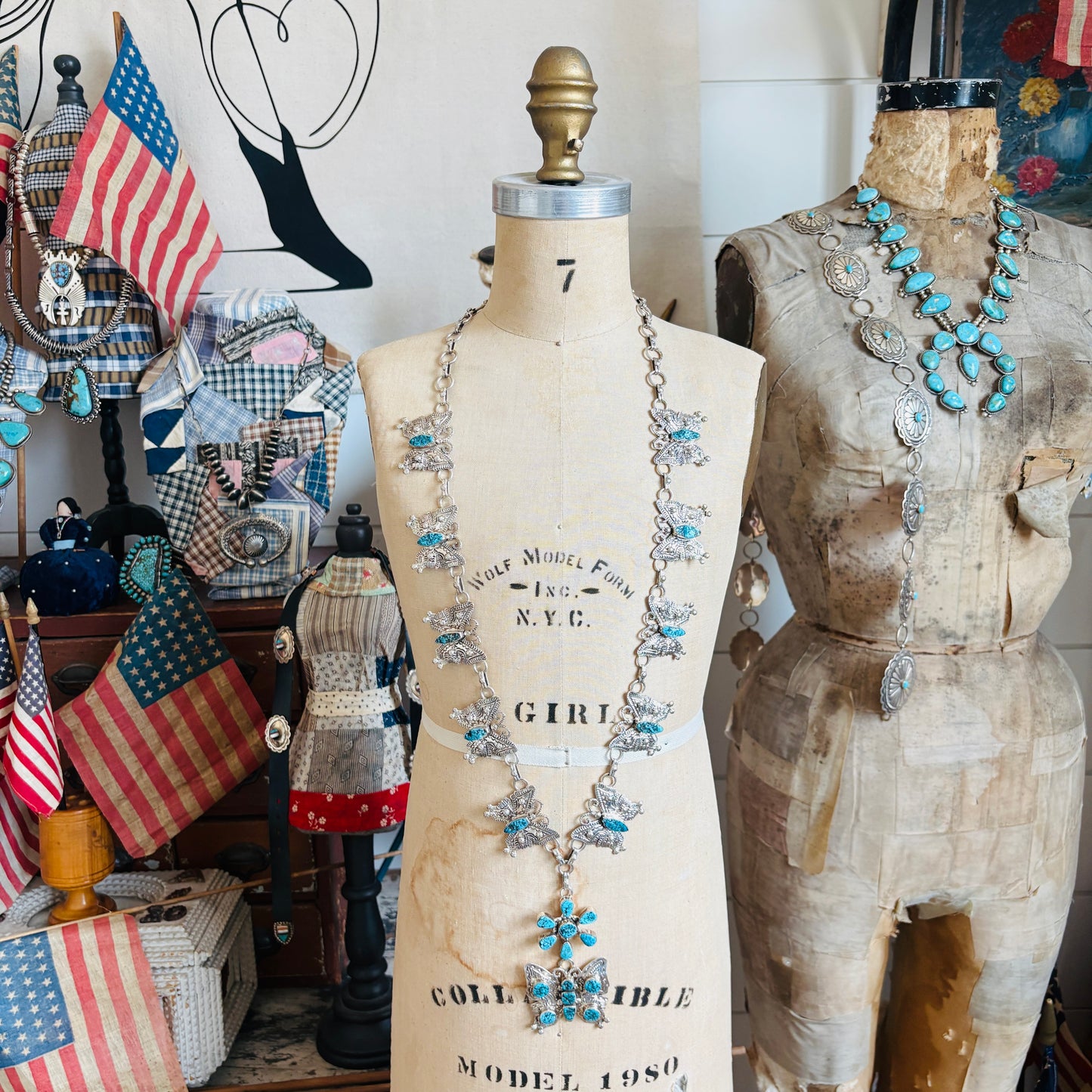 Navajo June Defauito Sterling Silver & Kingman Turquoise Necklace Set