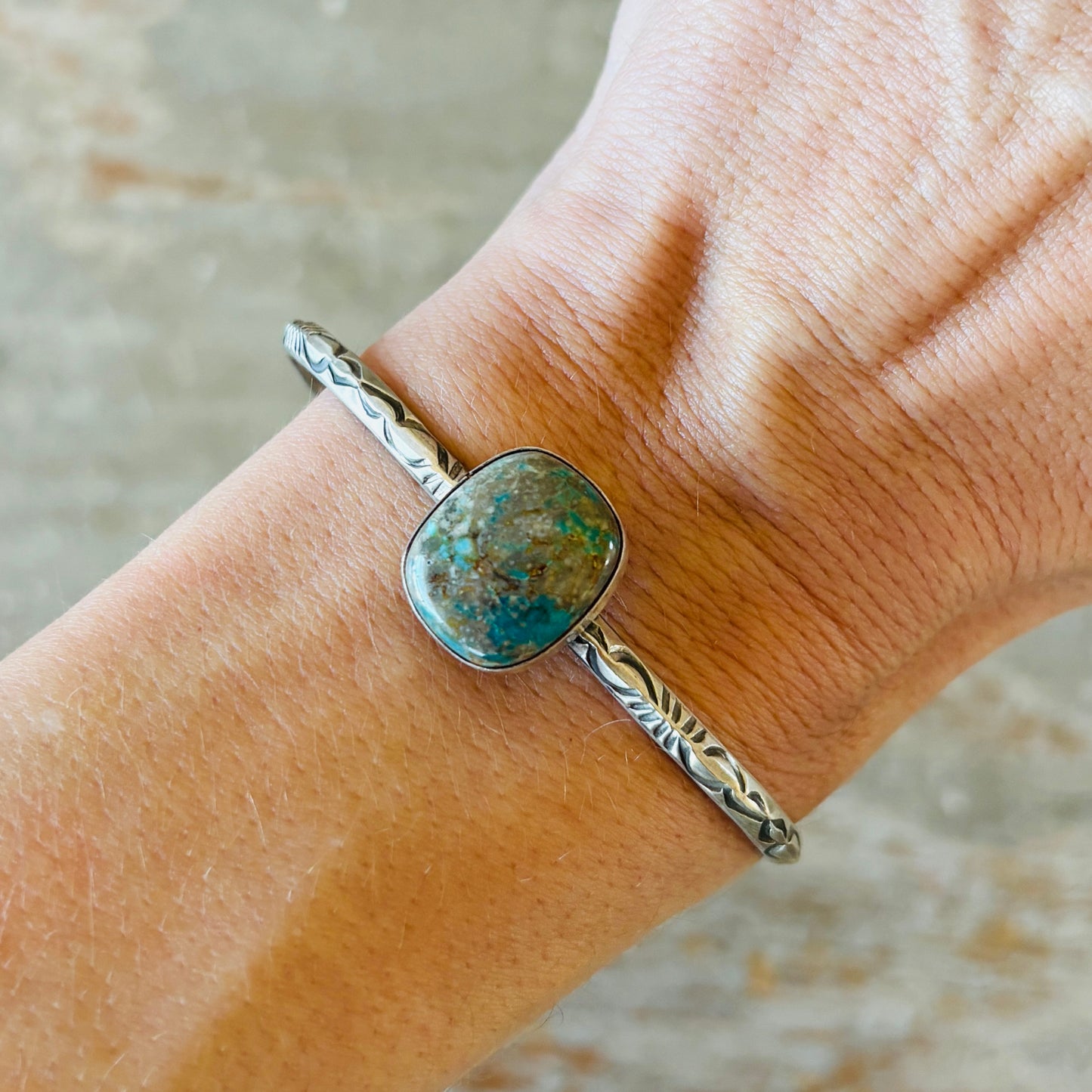 Navajo Delaine & Dwayne Nez Sterling Silver & Sierra Nevada Turquoise Stacker Cuff