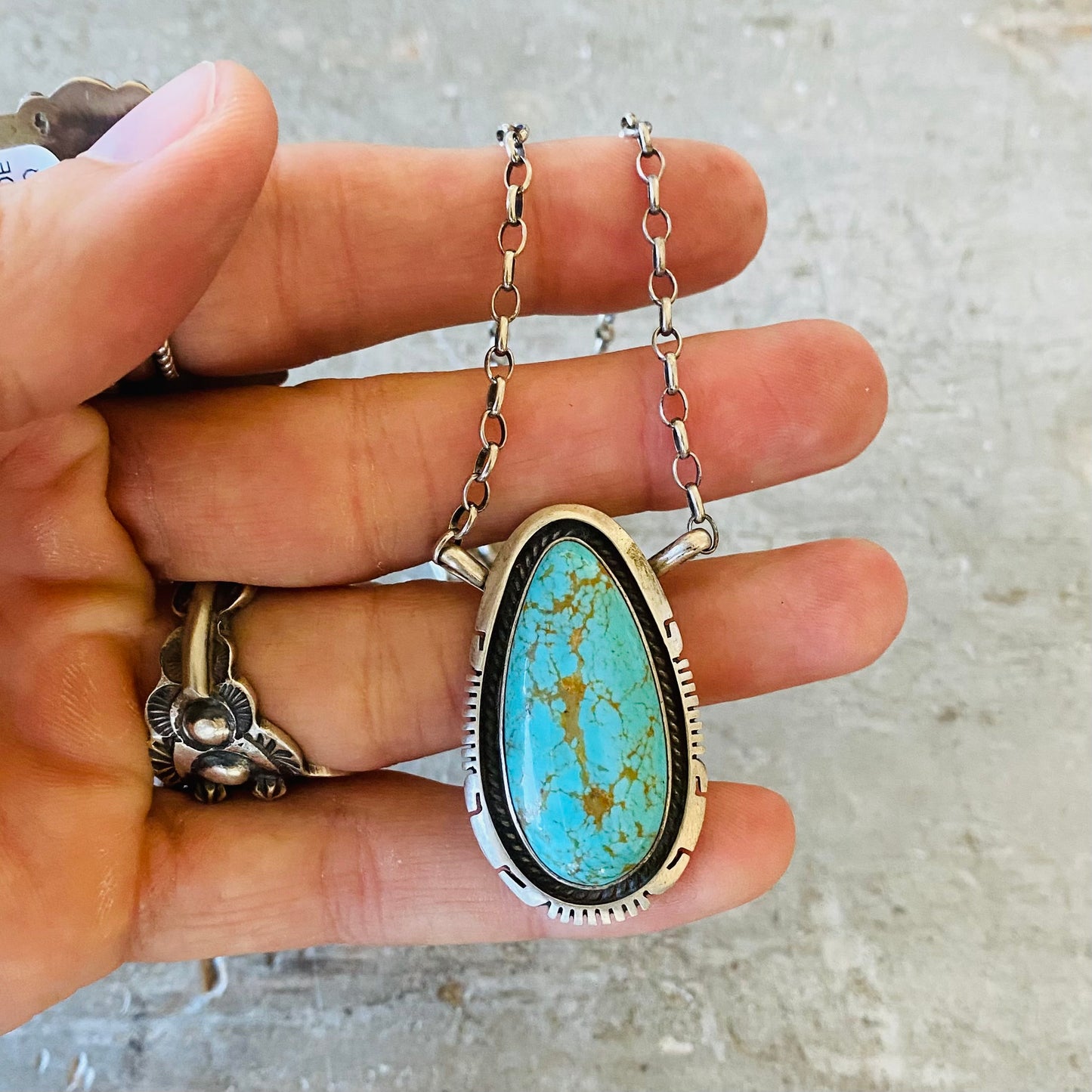 Navajo Alfred Martinez Sterling Silver & Kingman Turquoise Necklace