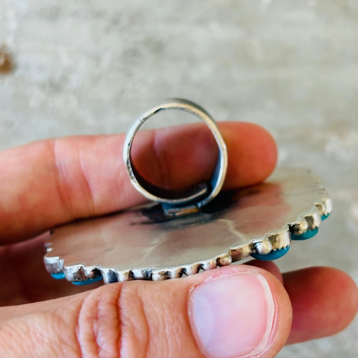 Navajo Kindale Billah Sterling Silver & Kingman Cluster Statement Ring