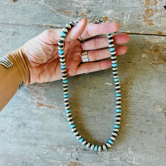 Navajo Preston Haley Sterling Silver & Mina Maria 7mm Handmade Pearls Necklace