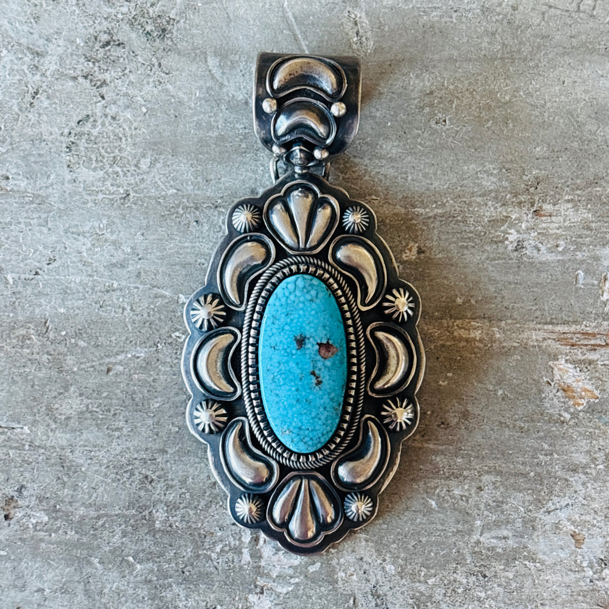 Navajo Ray Bennett Sterling Silver & Kingman Turquoise Pendant