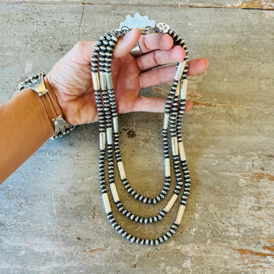 Navajo Tonisha Haley Sterling Silver 6.5mm - Tube Beads Handmade Pearls Necklace