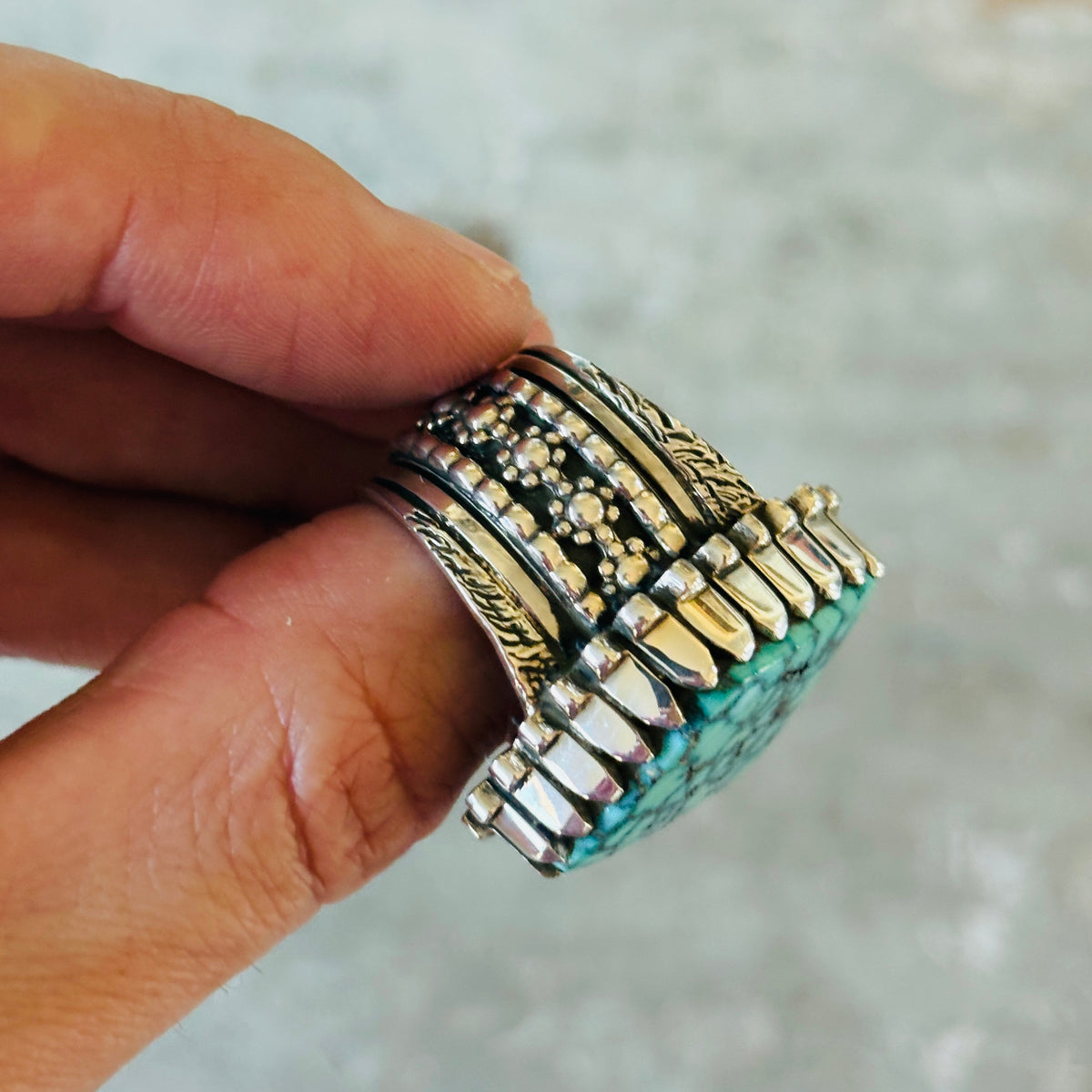 Navajo Sam Gray Sterling Silver & High Grade Kingman Statement Ring