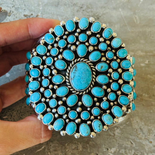 Navajo Melvin & Tiffany Jones Sterling Silver & Kingman Turquoise Cluster Cuff