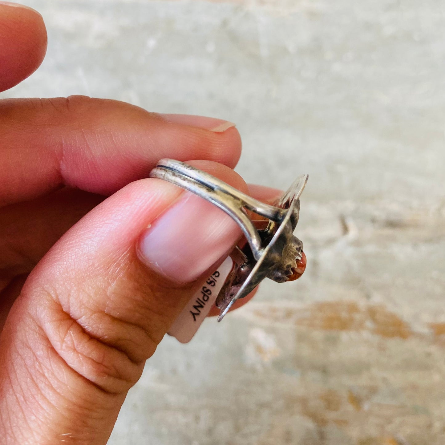 Navajo Byron Begay Sterling Silver & Orange Spiny Oyster Concho Ring