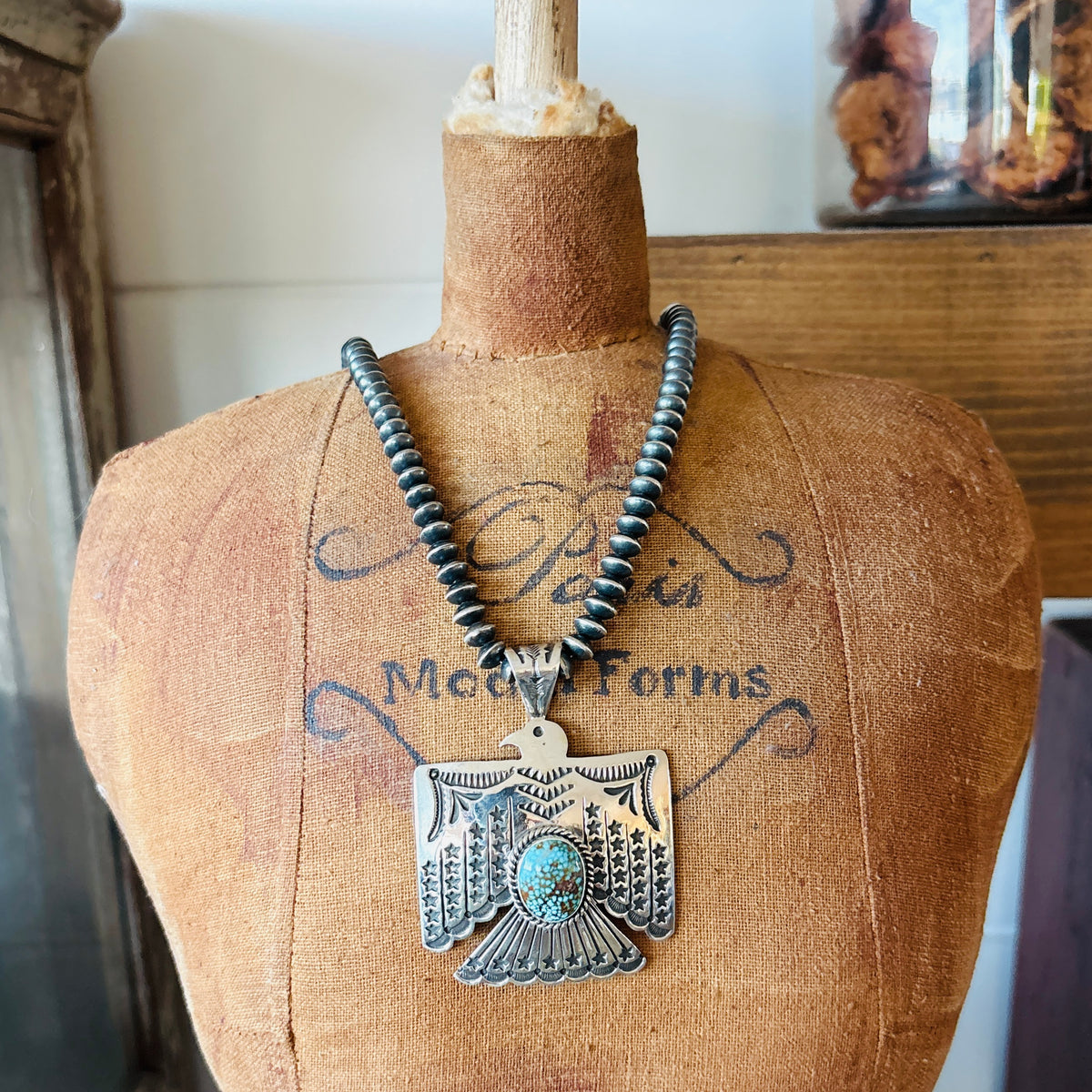 Navajo Sunshine Reeves Sterling Silver & Web Kingman Thunderbird Pendant