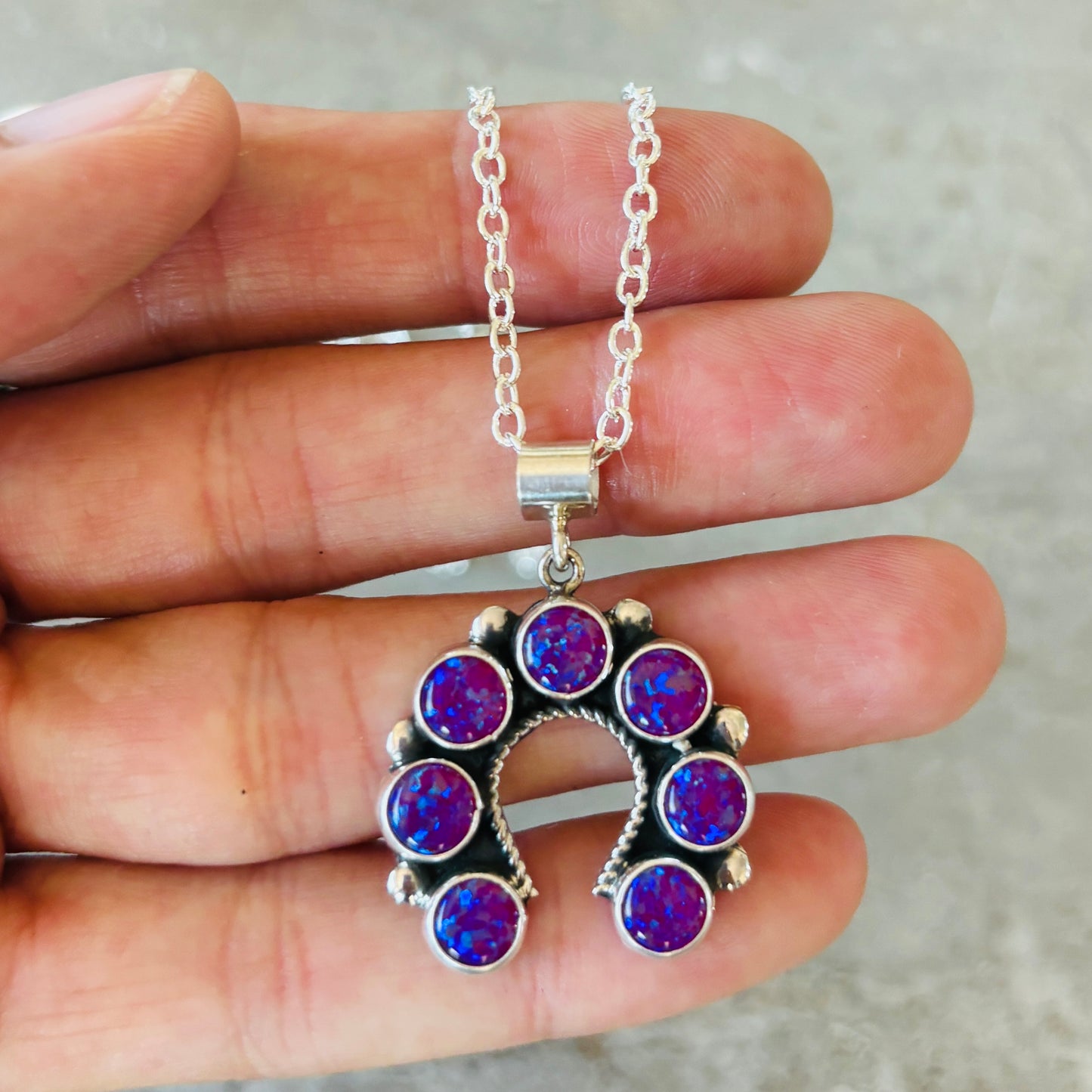 New Navajo Martin Perry Sterling Silver & Purple Lab Opal Naja Pendant