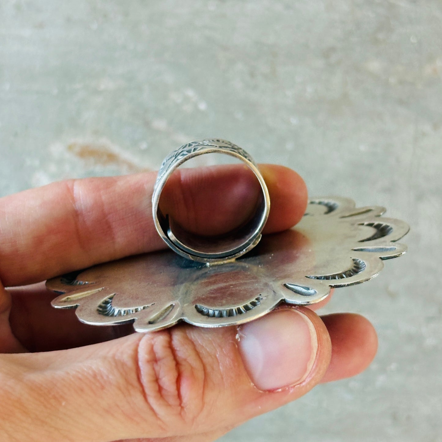 Navajo Leon Martinez Sterling Silver & Kingman Turquoise Cluster Statement Ring