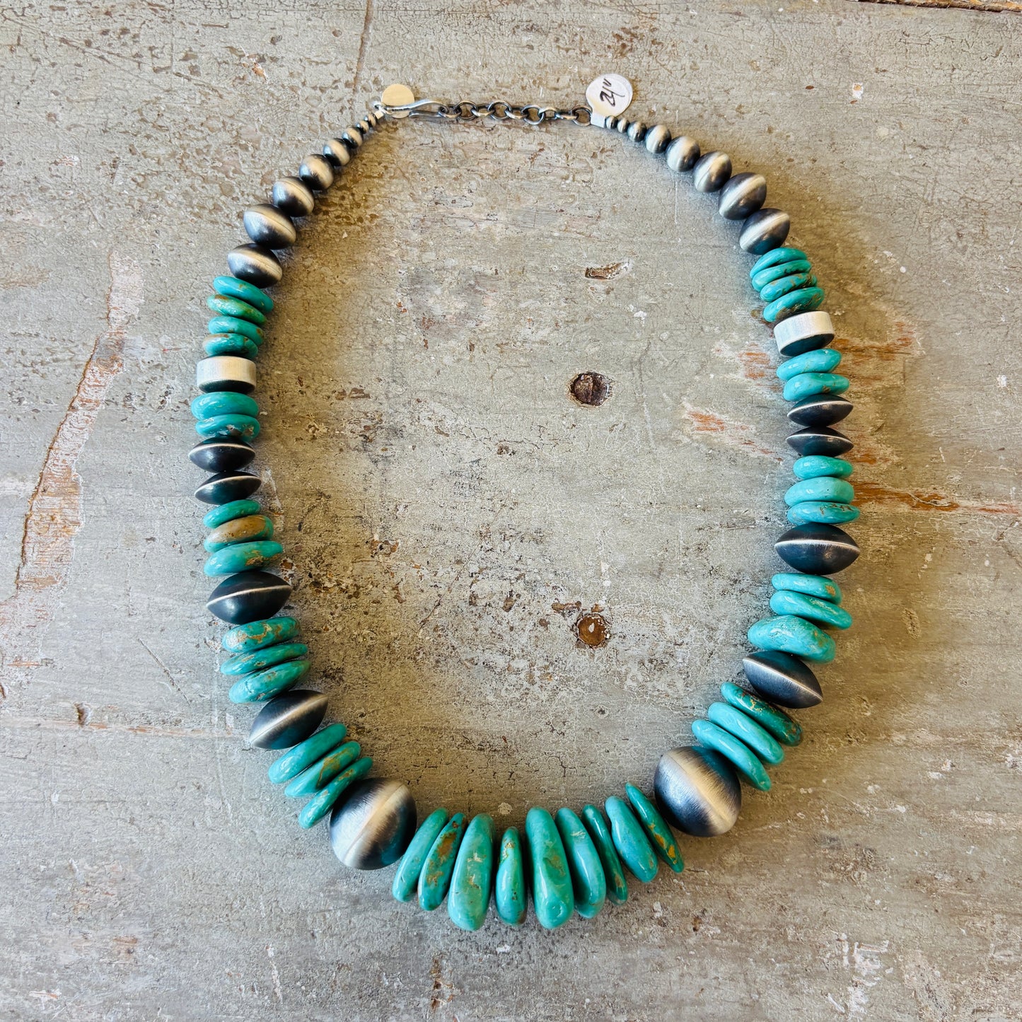 Navajo Rose Martin Sterling Silver & Kingman Turquoise Handmade Pearls Necklace