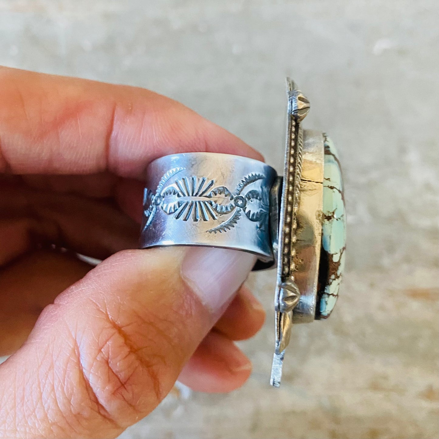 Navajo Dustin Francisco Sterling Silver & Golden Hills Turquoise Ring