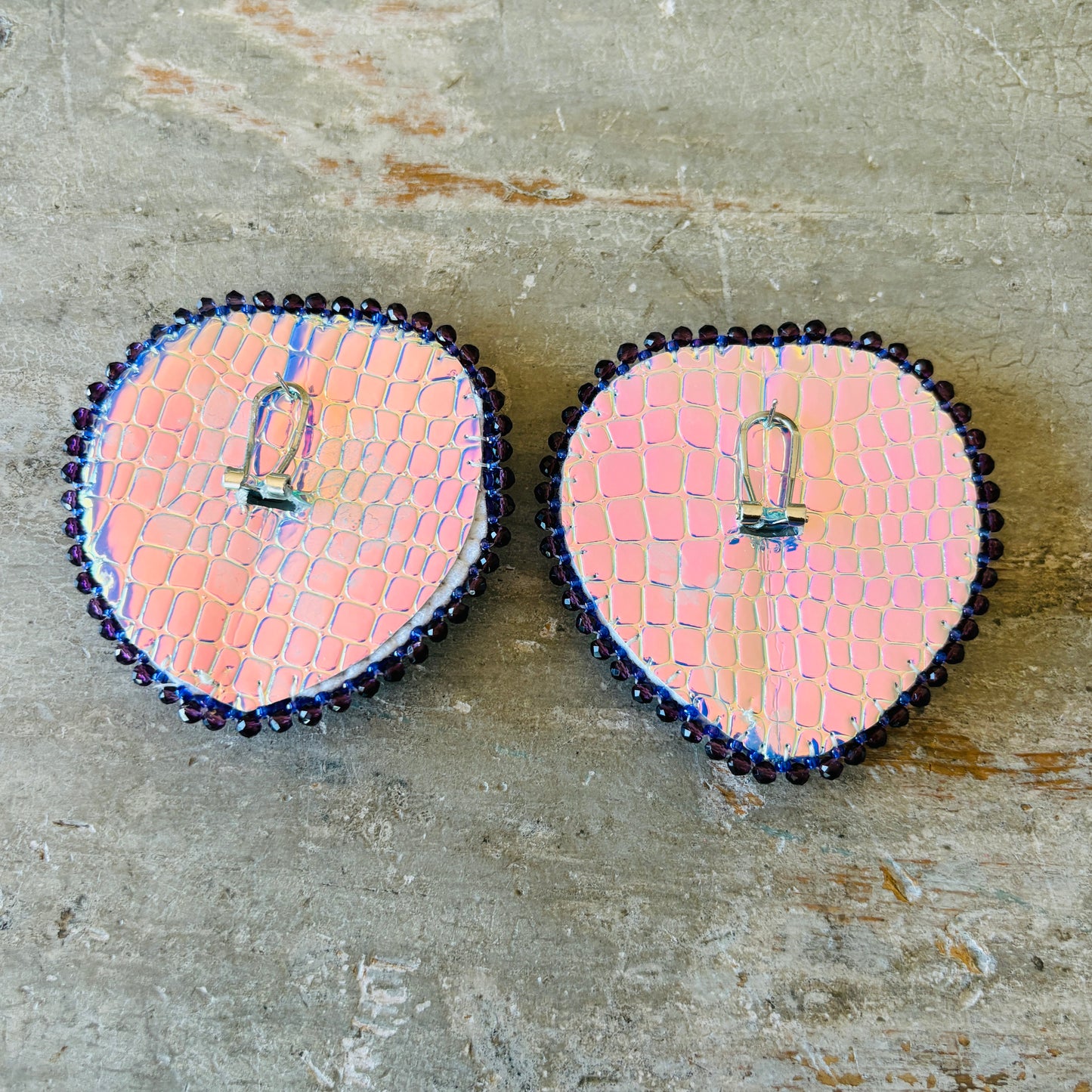 New Navajo Purple Beaded Heart Earrings