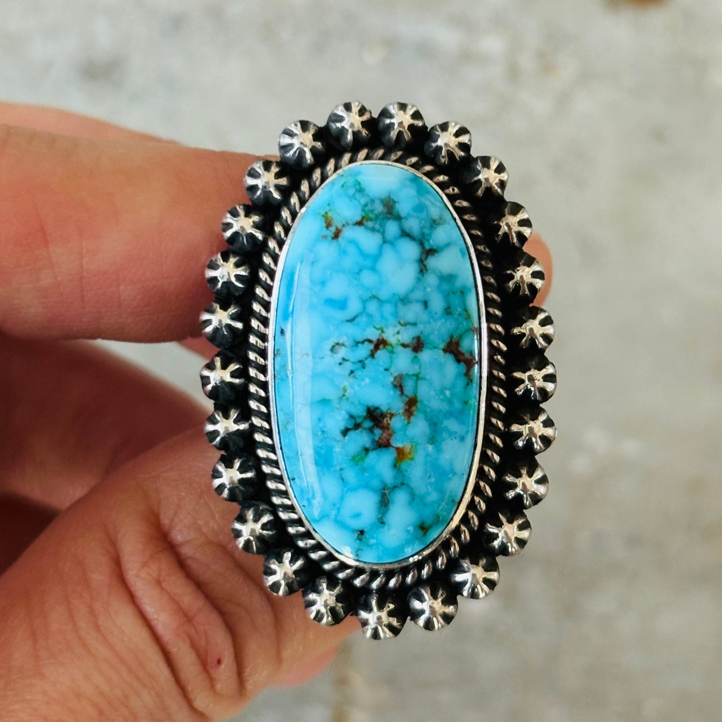 Navajo Happy Piasso Sterling Silver & Web Kingman Starburst Ring