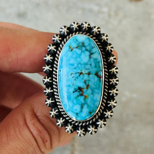 Navajo Happy Piasso Sterling Silver & Web Kingman Starburst Ring