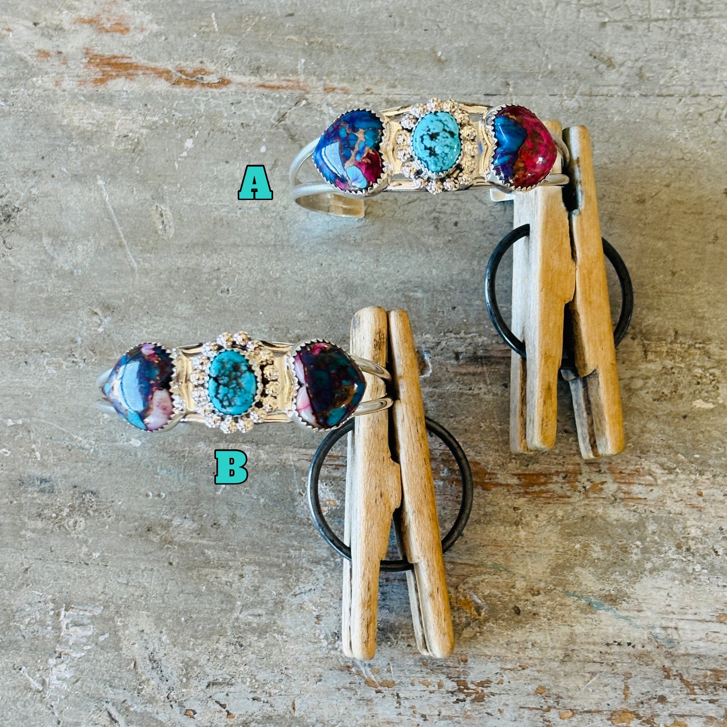 New Navajo Reynold Begay Sterling Silver - Mojave & Kingman Turquoise Cuffs