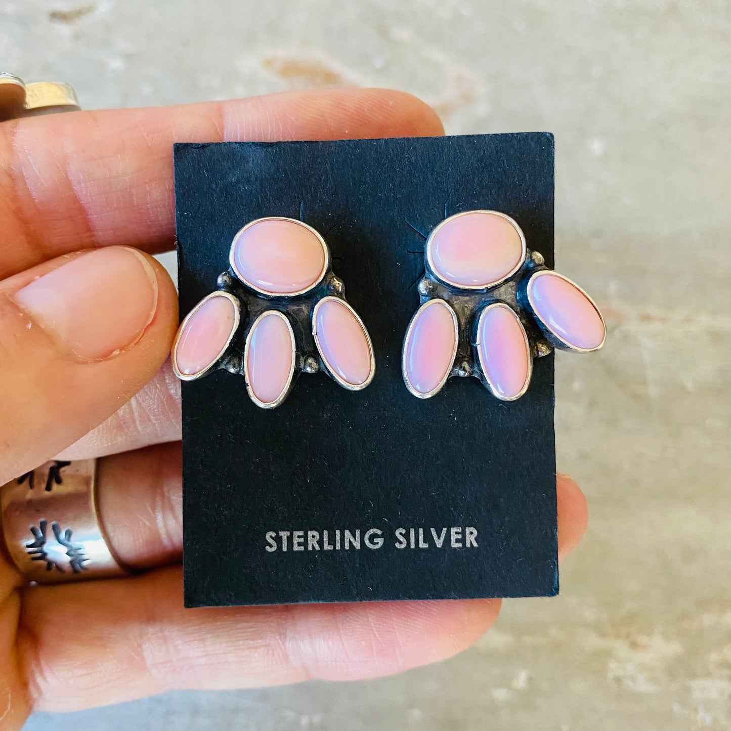 Navajo Sterling Silver & Pink Conch Earrings