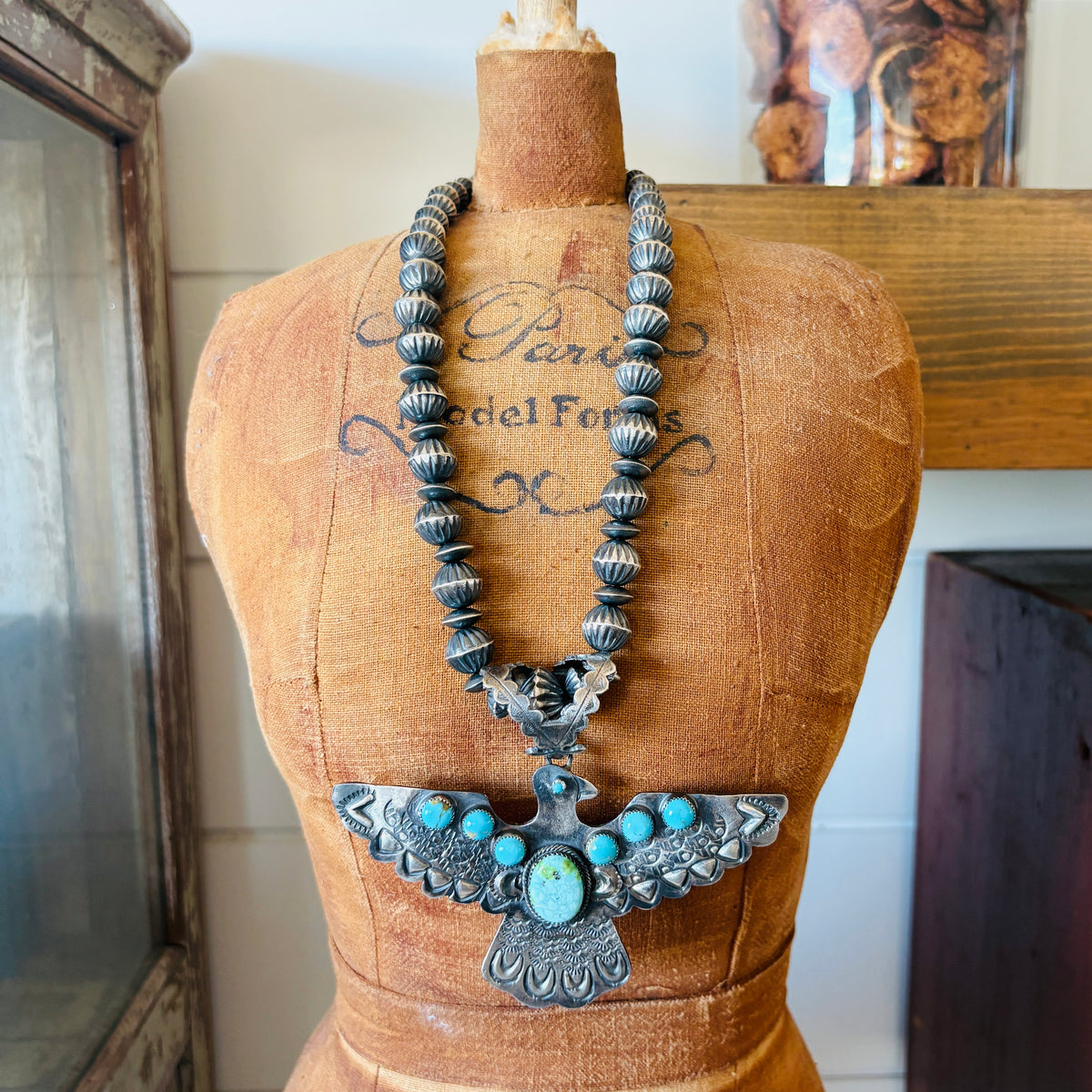 Navajo Richard Yaza Sterling Silver - Kingman & Sonoran Turquoise Thunderbird Pendant