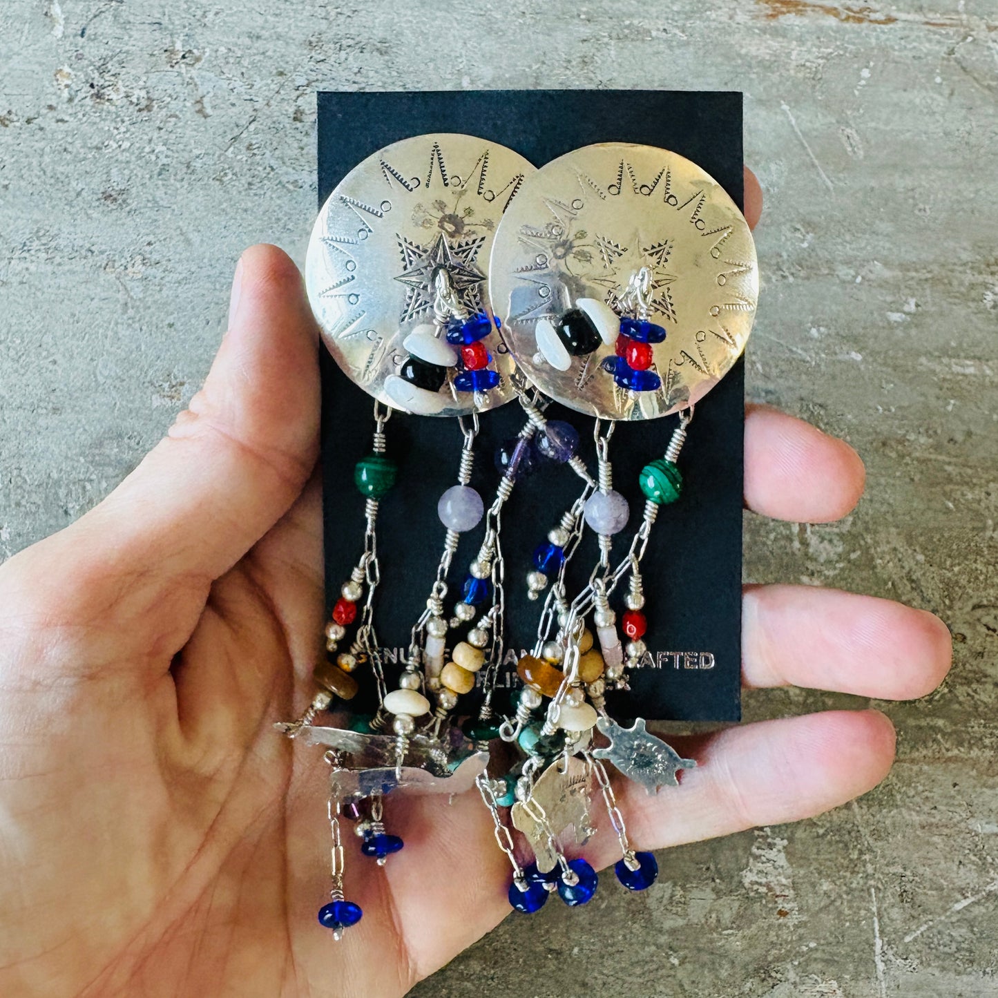 Navajo Dean Sandoval Sterling Silver Multi Stone Charm Earrings