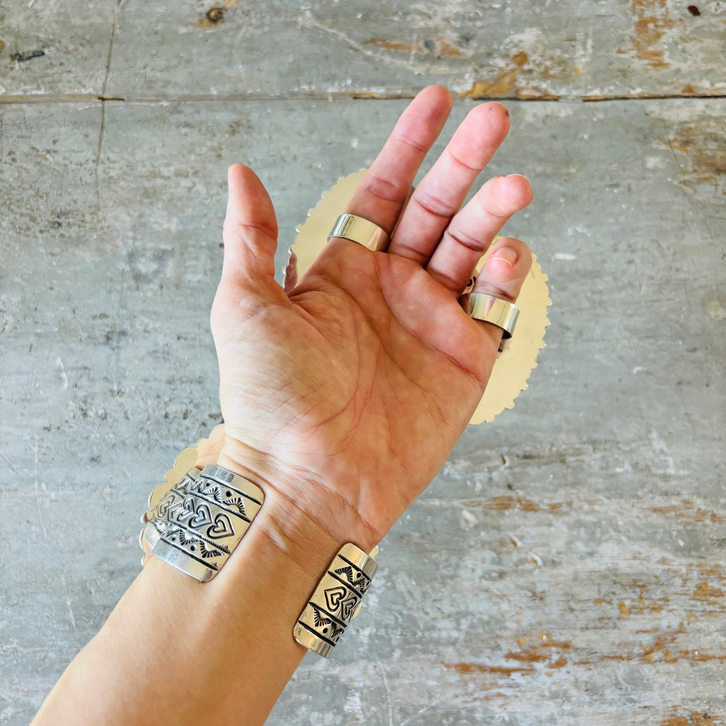 Navajo Hemerson Brown Sterling Silver & Spiny Hearts Statement Ring