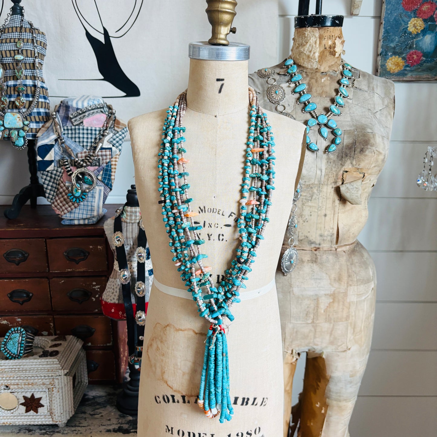 Vintage 1960’s Navajo Turquoise - Spiny & Shell Triple Jacla Necklace