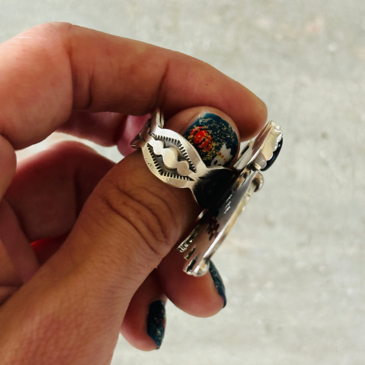 Navajo Readda Begay Sterling Silver & Black Onyx Bat Ring