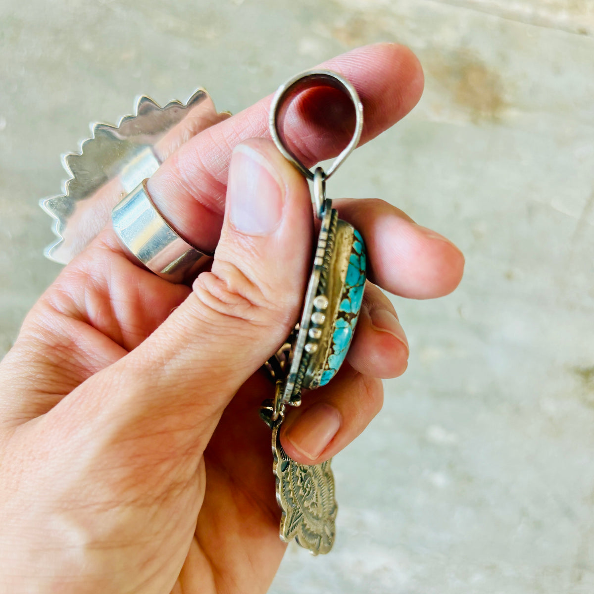 Navajo John Nelson Sterling Silver & Turquoise Pendant