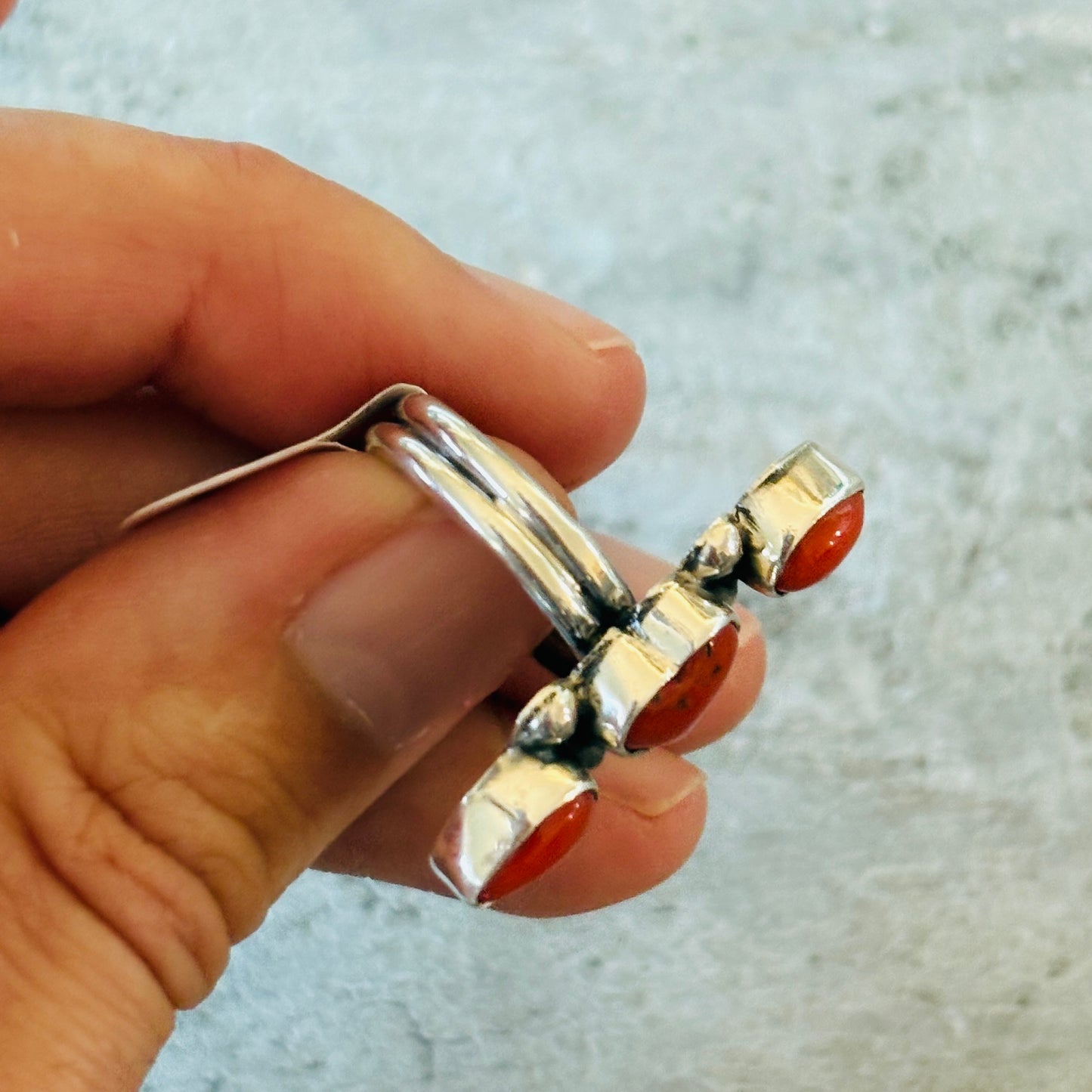 Navajo Mildred Parkhurst Sterling Silver & Red Coral Heart Ring