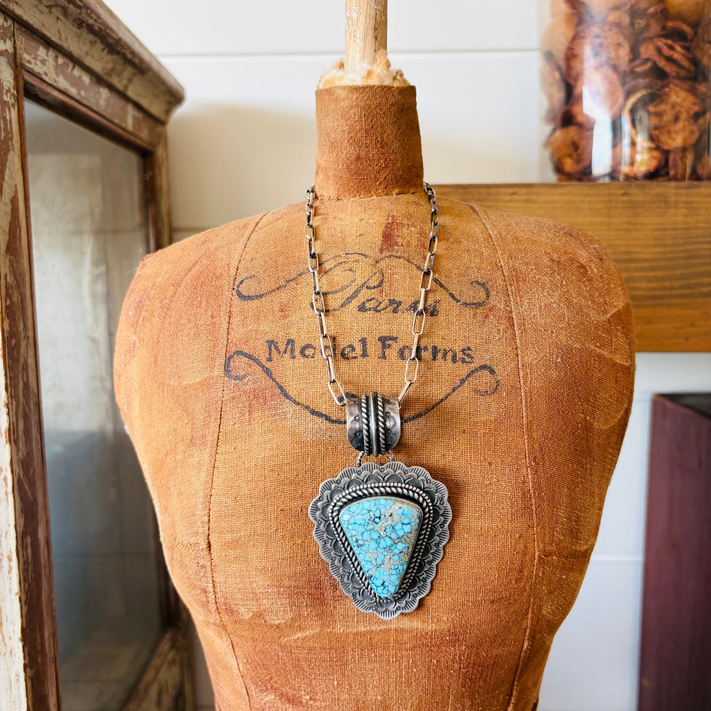 Navajo Dustin Francisco Sterling Silver & Kingman Turquoise Pendant