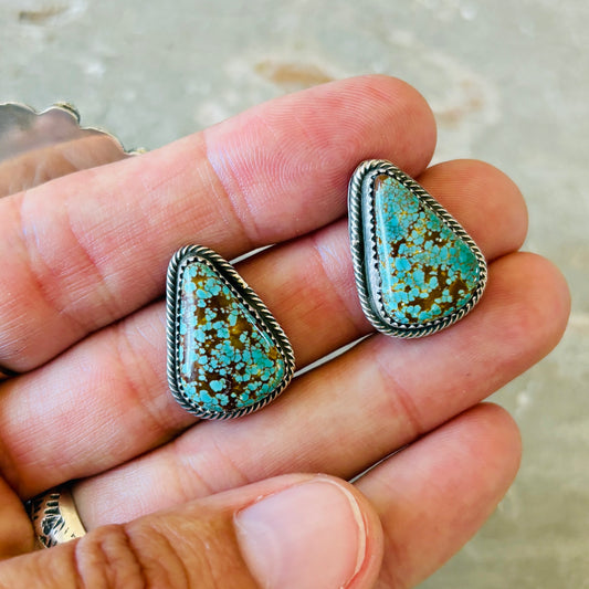 New Navajo Dustin Francisco Sterling Silver & #8 Turquoise Stud Earrings
