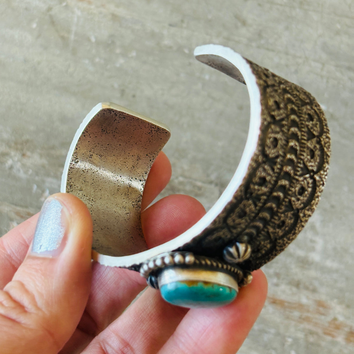 Navajo Herman Smith Sterling Silver & Kingman Turquoise Stacker Cuff
