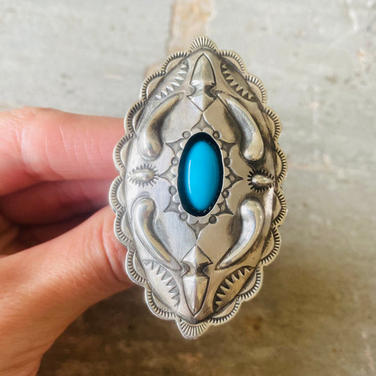 Navajo Glenn Livingston Sterling Silver & Turquoise Shadowbox Ring