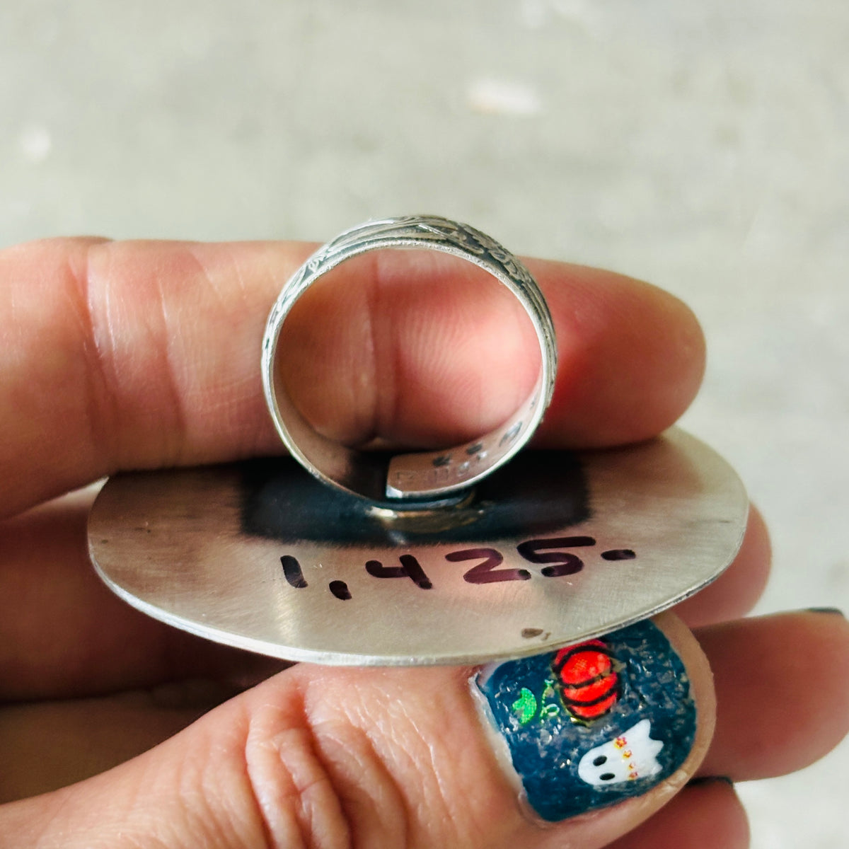 Navajo Kindale Billah Sterling Silver & Ceramic Ghost Ring