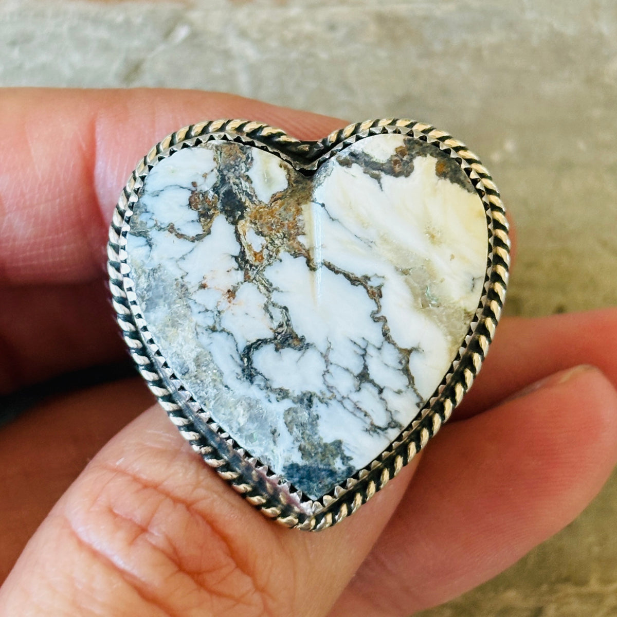 Navajo Lawrence Archuleta Sterling Silver & Wild Horse Jasper Heart Ring