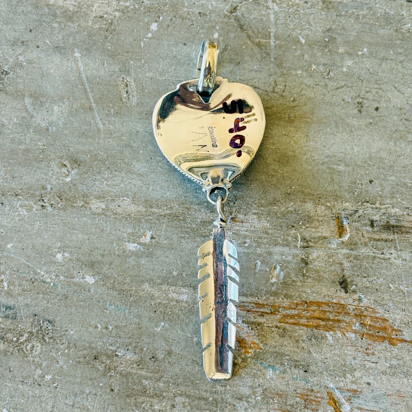 Navajo Signed Sterling Silver Multi Stone Heart Pendant