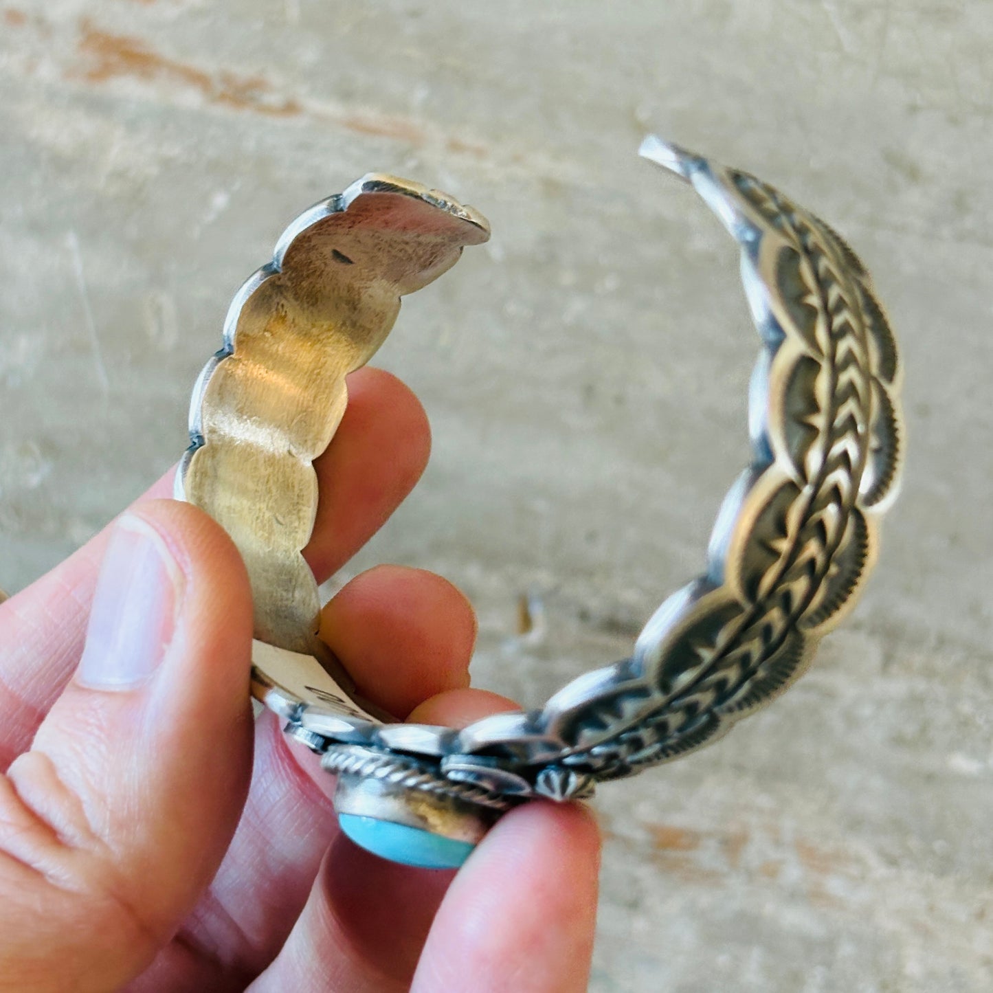 Navajo Randy Boyd Sterling Silver & Blue Ridge Turquoise Stacker Cuff