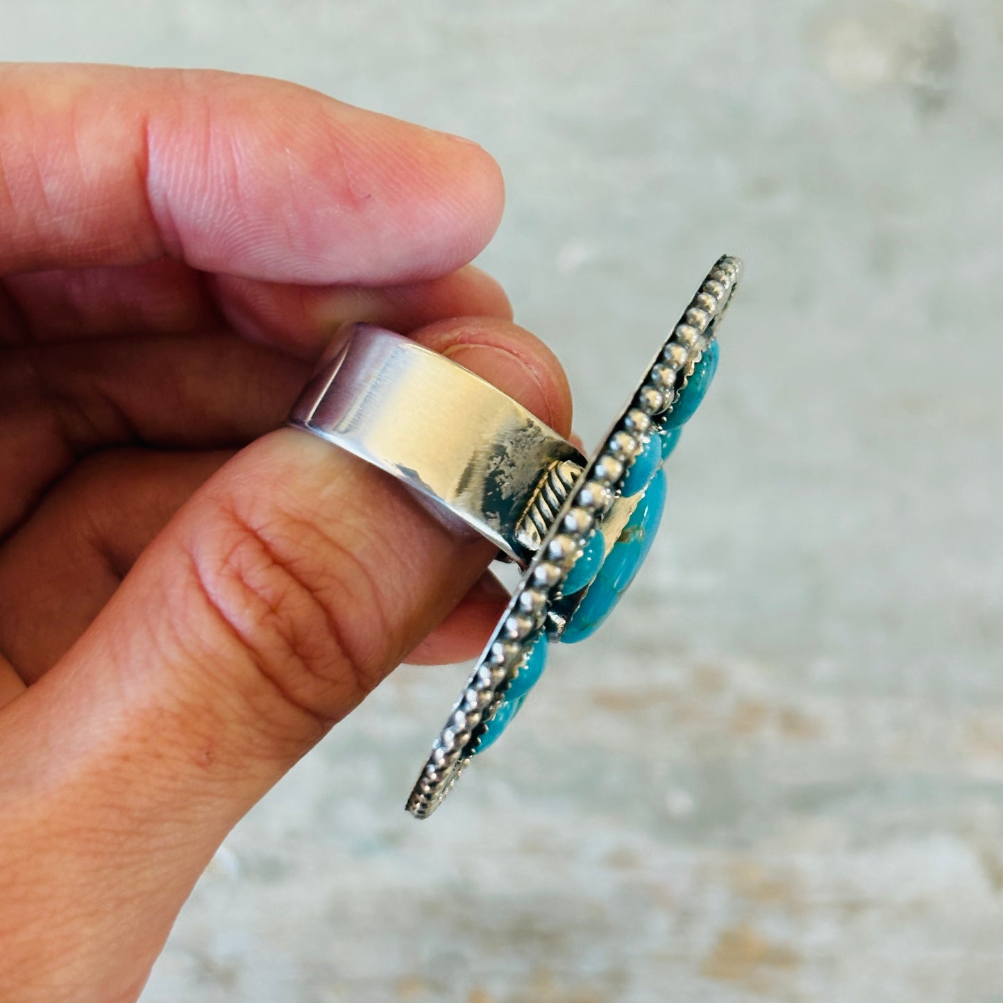 Navajo Braxton Parkett Sterling Silver & Kingman Turquoise Cluster Ring