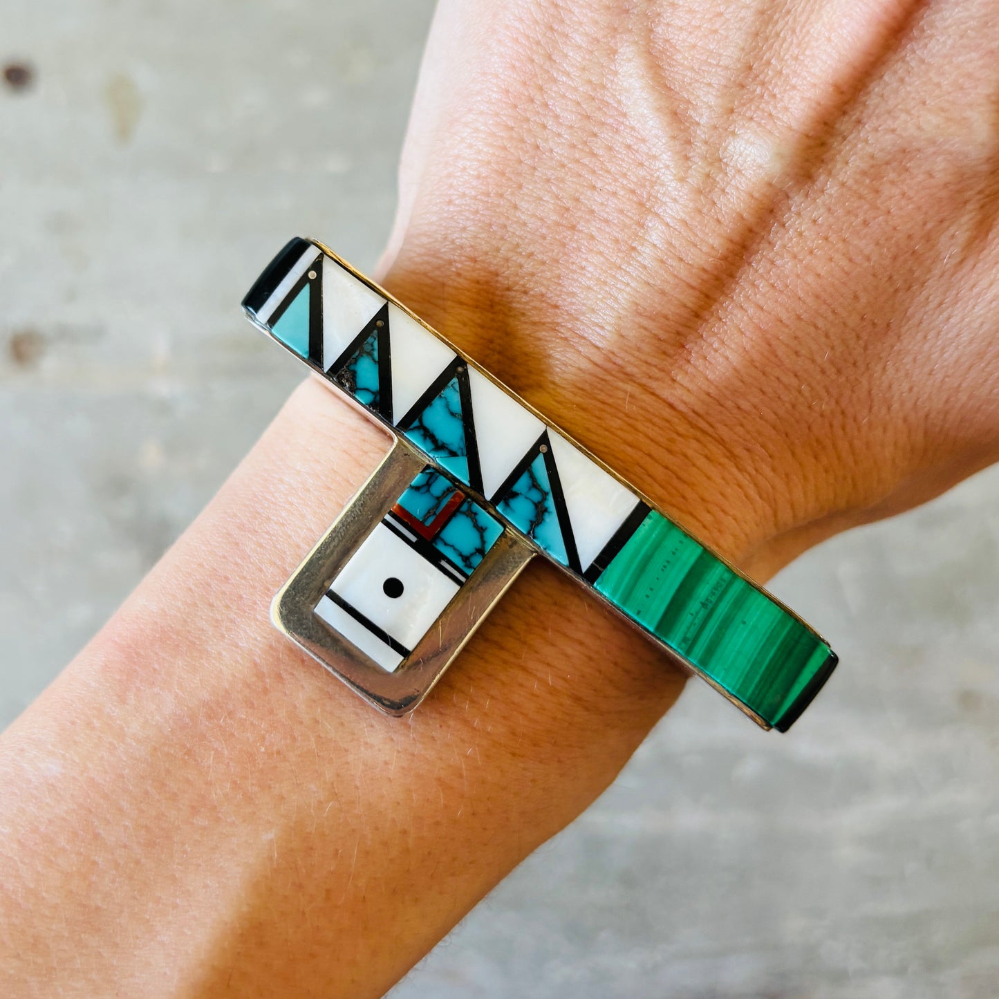 Navajo Harold Smith Sterling Silver Multi Stone Prototype Inlay Cuff