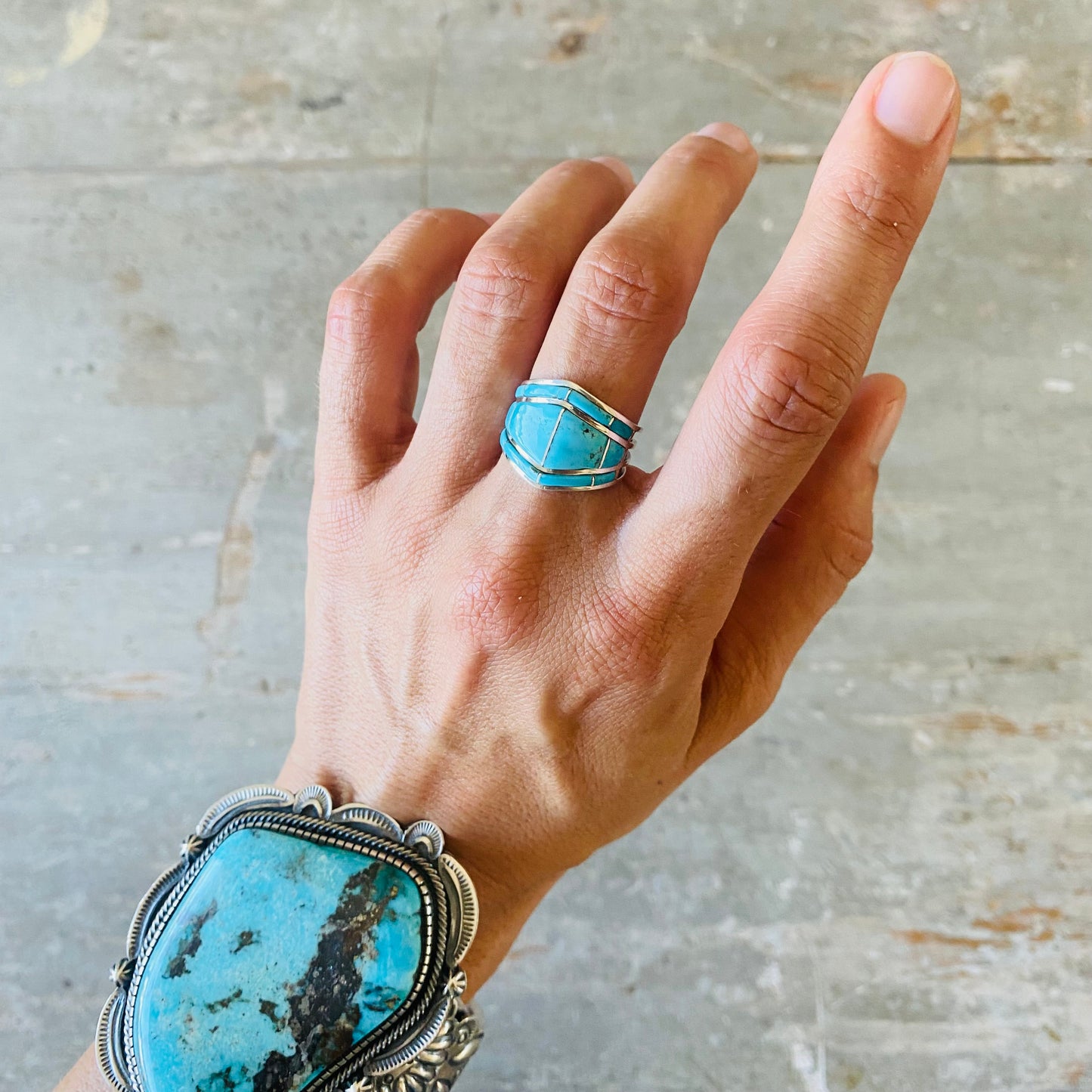 Navajo Andrew Enrico Sterling Silver & Turquoise Inlay Ring