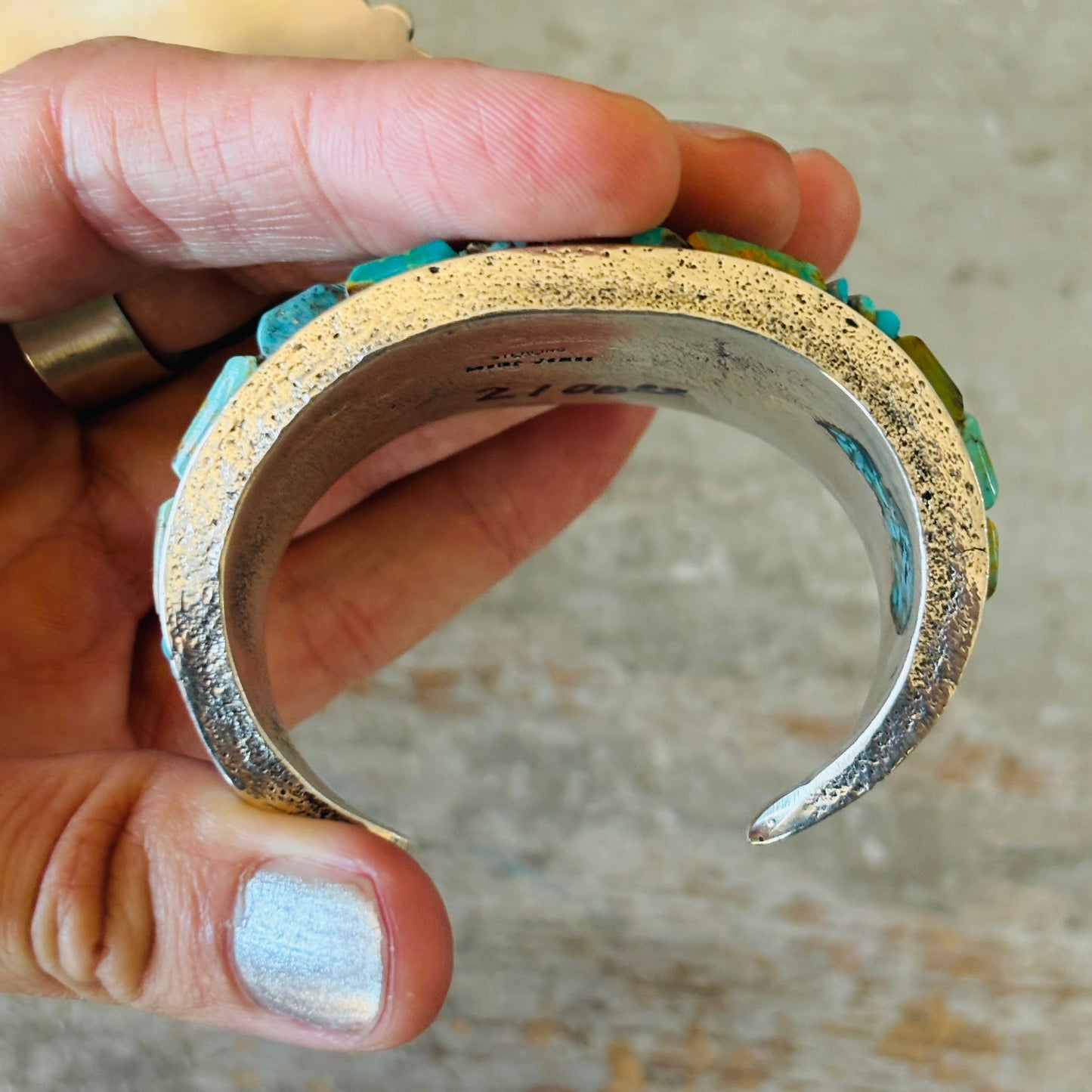 Navajo Lester James Sterling Silver & Mixed Turquoise Cobblestone Statement Cuff