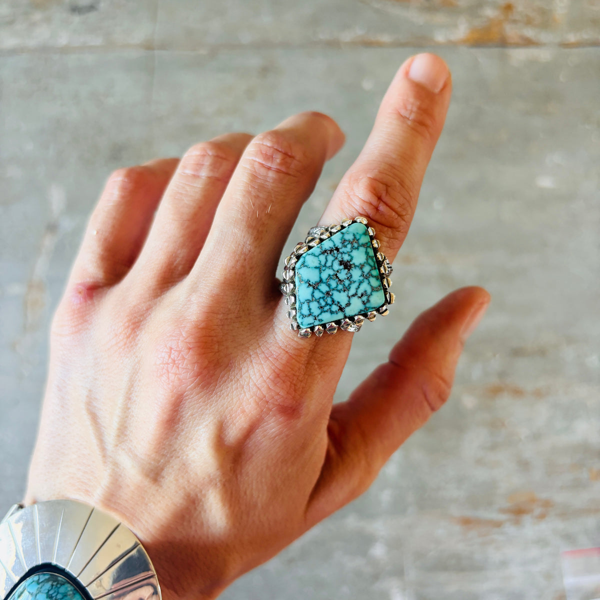 Navajo Sam Gray Sterling Silver & High Grade Kingman Statement Ring